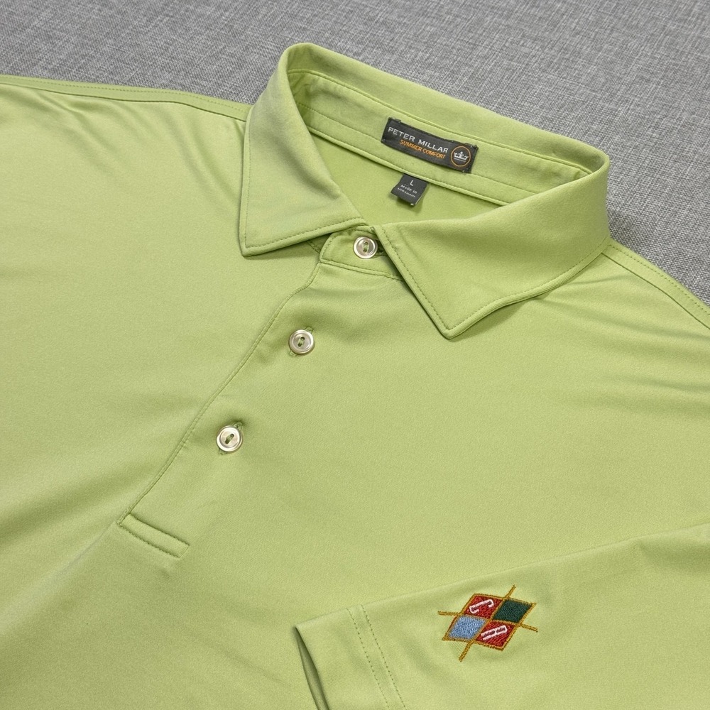 Peter Millar Summer Comfort Golf Polo Shirt Mens Large Green Polyester Spandex